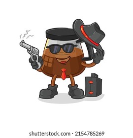 mafia de máquina de café con carácter de arma. vector de mascota de dibujos animados