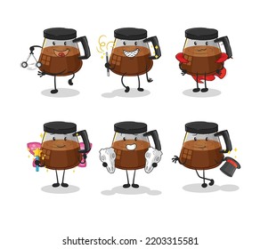 coffee machine magic group character. cartoon mascot vector