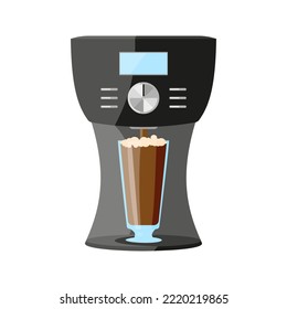 Coffee machine maker glass cup latte black flat. Device making coffee drink hot cold crockery mug high clear kitchen accessory espresso machine automatic cooking breakfast parties office equipment