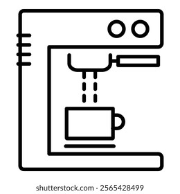 Coffee machine, coffee maker round line vector icon with editable stroke 