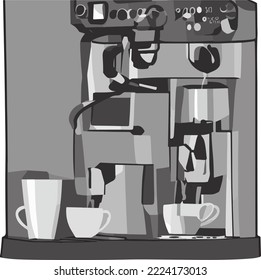 Coffee machine, Coffee making Background Illustration Vector Doodle Drawing
