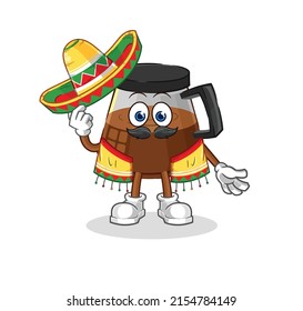 coffee machine Mexican culture and flag. cartoon mascot vector