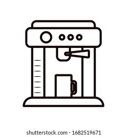 Coffee machine with mug line style icon design of time drink breakfast beverage shop morning store aroma and caffeine theme Vector illustration