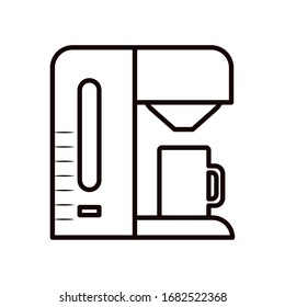 Coffee machine with mug line style icon design of time drink breakfast beverage shop morning store aroma and caffeine theme Vector illustration