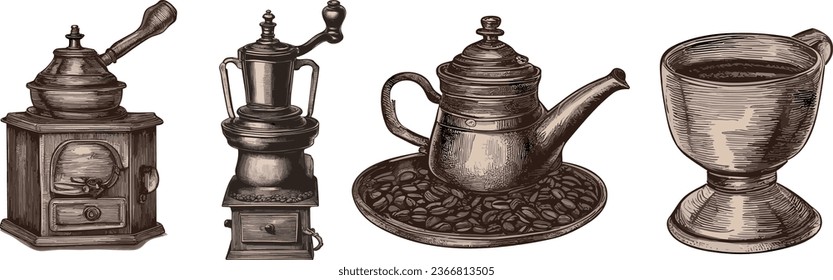 Coffee machine and coffee mug style, retro style vector illustration