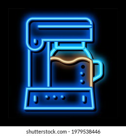 máquina de café vector de señal de luz de neón. Icono brillante símbolo de máquina de café. ilustración de símbolo transparente