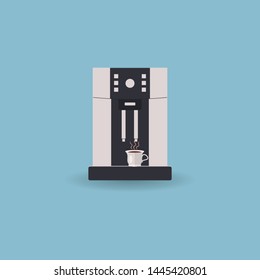 Coffee machine for office and home with cup of hot coffee. Isolated on light blue background.Vector illustration