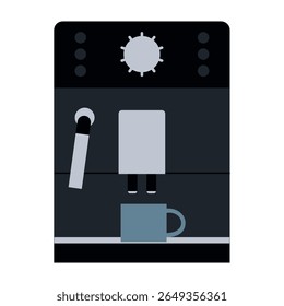 Máquina de café sobre fundo branco. Ilustração de vetor plano. Desenho para têxteis, cartazes, etiquetas.