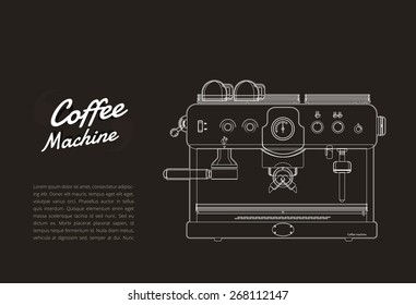 Coffee machine outline for flyer, coffee shop. Vector illustration