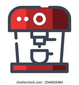 Máquina de café en rojo.  Estilo de icono plano, totalmente editable en formato vectorial, adecuado para EPS 10.
