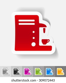 coffee machine paper sticker with shadow. Vector illustration