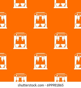 Coffee machine pattern repeat seamless in orange color for any design. Vector geometric illustration