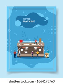 coffee machine people standing around for template of banners, flyer, books cover, magazines