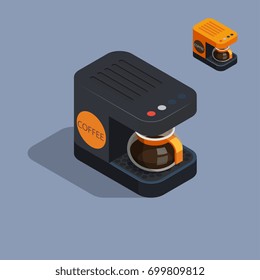 coffee machine with percolator, isometric vector icon
