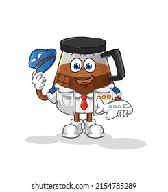 coffee machine pilot mascot. cartoon vector