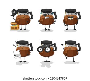 Kaffeemaschine Pirate Gruppe Charakter. Cartoon-Maskottvektor