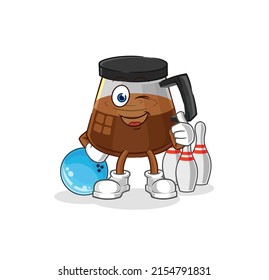 coffee machine play bowling illustration. character vector