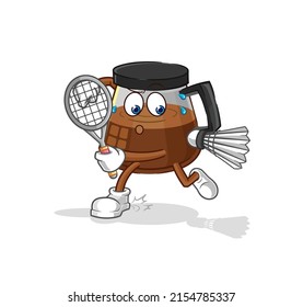 coffee machine playing badminton illustration. character vector