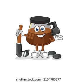 coffee machine playing hockey vector. cartoon character