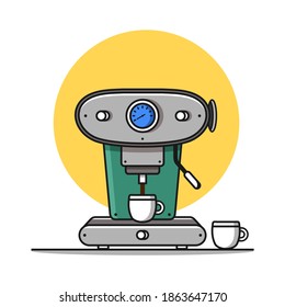 Coffee machine pod and cup vector icon illustration. Coffee machine icon vector in flat cartoon style
