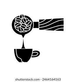 Coffee machine portafilter pouring liquid into cup black hand drawn icon