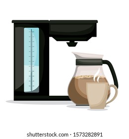 Coffee machine pot and cup design, Drink breakfast beverage bakery restaurant and shop theme Vector illustration
