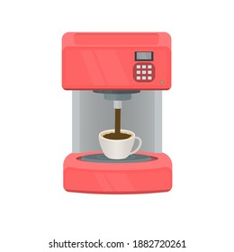 Coffee machine. Pour a coffee drink into a mug, vector illustration