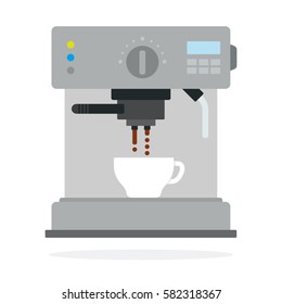 Coffee machine prepares coffee vector flat material design isolated on white