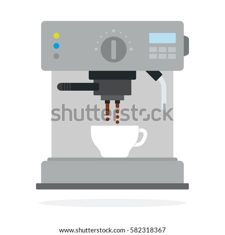 Coffee machine prepares coffee vector flat material design isolated on white