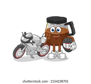 coffee machine racer character. cartoon mascot vector