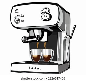 Coffee machine Realistic Vector. Illustration Vector Cartoon Drawing