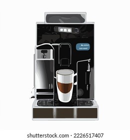 Vector realista de máquina de café. Dibujo de dibujos animados de vectores de ilustración