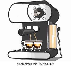 Coffee machine Realistic Vector. Illustration Vector Cartoon Drawing