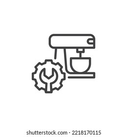 Coffee machine repair line icon. linear style sign for mobile concept and web design. Mixer with gear and wrench outline vector icon. Symbol, logo illustration. Vector graphics