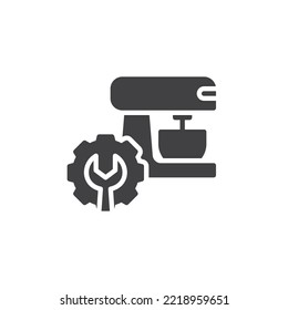 Coffee machine repair vector icon. filled flat sign for mobile concept and web design. Mixer with gear and wrench glyph icon. Symbol, logo illustration. Vector graphics