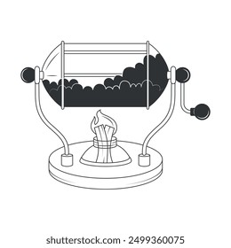 Coffee machine for roasting coffee in retro style with manual control made of glass and metal. Vector black and white illustration. Outline, linear style, line art vector.