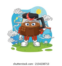 coffee machine samurai cartoon. cartoon mascot vector