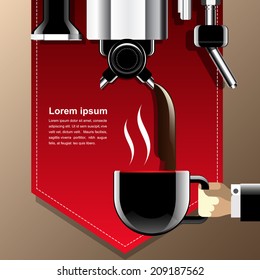 Coffee machine serve coffee to a black cup. Clear vector illustration.