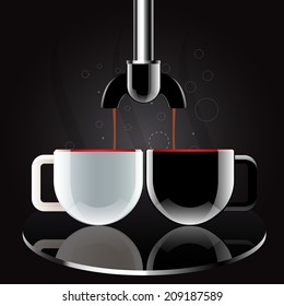 Coffee machine serve coffee to a black cup. Clear vector illustration.