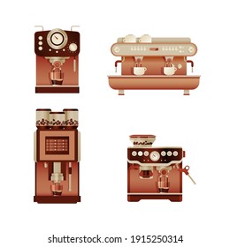 Coffee Machine Set. Automatic Espresso Blending Machine. Vintage Coffee Machine Concept.