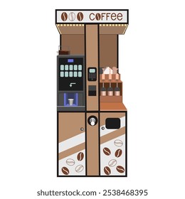 Máquina de café para centros comerciales, gasolineras, tiendas, cafeterías, aislado en un fondo blanco.