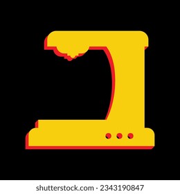 Coffee machine sign. 3D Extruded Yellow Icon with Red Sides a Black background. Illustration.