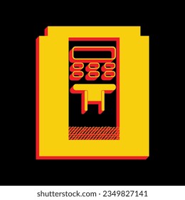 Coffee machine sign. 3D Extruded Yellow Icon with Red Sides a Black background. Illustration.