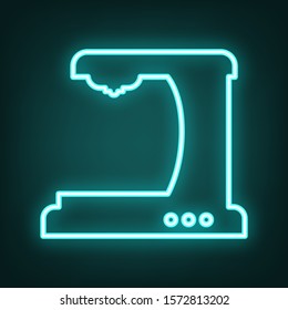 Coffee machine sign. Cyan neon icon in the dark. Bluring. Luminescence. Illustration.