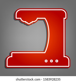 Coffee machine sign. Flat red icon with linear white icon with gray shadow at grayish background. Illustration.