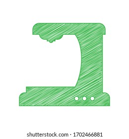 Cartel de la máquina de café. Ícono de garabato verde con contorno sólido sobre fondo blanco.  Ilustración.
