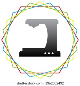 Coffee machine sign. Vector. Black icon with patch of light inside colorful hexagonal frames at white background.
