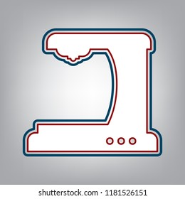 Coffee machine sign. Vector. Dark red, transparent and midnight green stroke of white icon at grayish background.