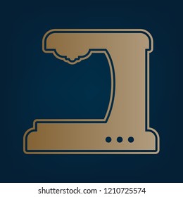 Coffee machine sign. Vector. Golden icon and border at dark cyan background.