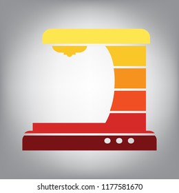 Coffee machine sign. Vector. Horizontally sliced icon with colors from sunny gradient in gray background.